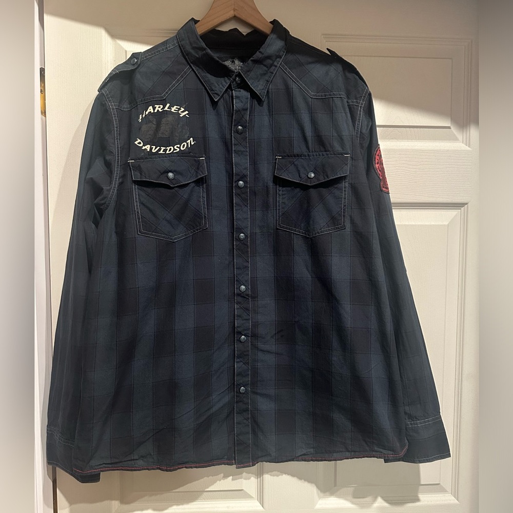 Harley Davidson Men’s Check Pearl Snap Button Down Long Sleeve 2XL